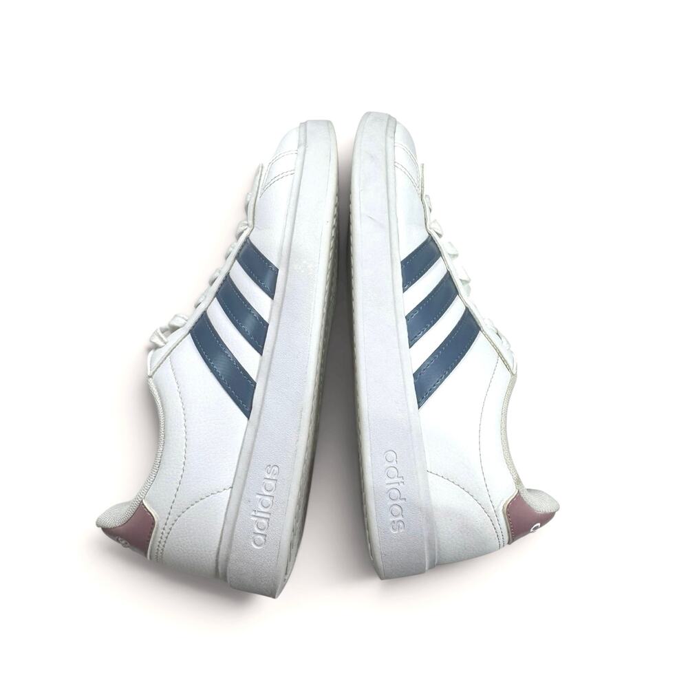 Adidas Women's Grand Court 2.0 Tennis Shoes Blue Stripe Pink Heel Tab White 7.5 - Picture 7 of 10